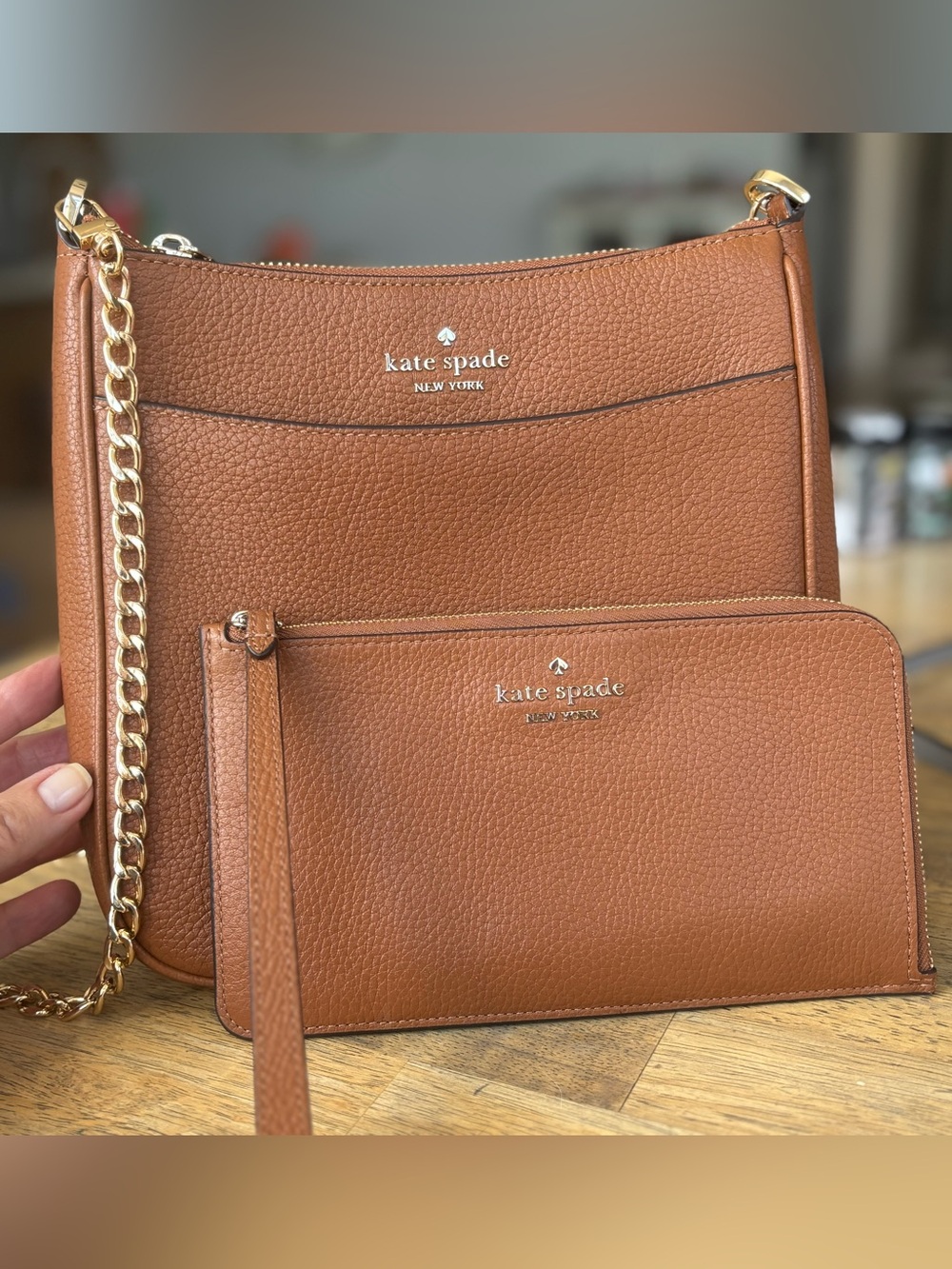 kate spade Set Brown Pebbled Leather Crossbody with matching wristlet